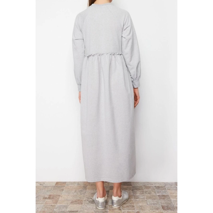 Moda Regular Casual Günlük 2 İplik Örme Bisiklet Yaka Uzun Kol Basic Maxi Boy Tesettür Elbise