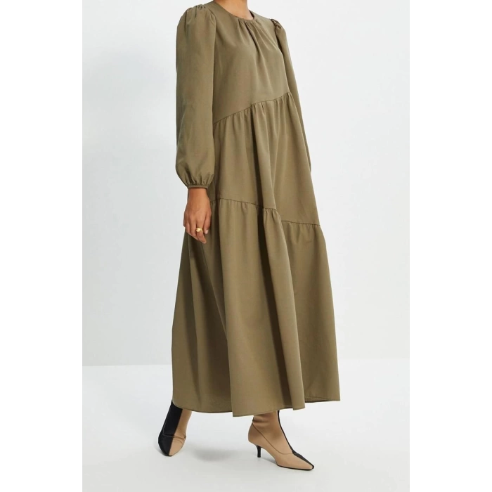 Fashion Regular Casual Daily Terrycotton Woven Crew Neck Long Sleeve A-Line Maxi Length Hijab Dress