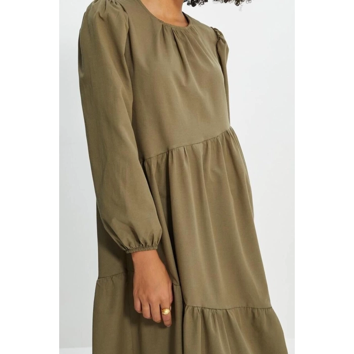Fashion Regular Casual Daily Terrycotton Woven Crew Neck Long Sleeve A-Line Maxi Length Hijab Dress
