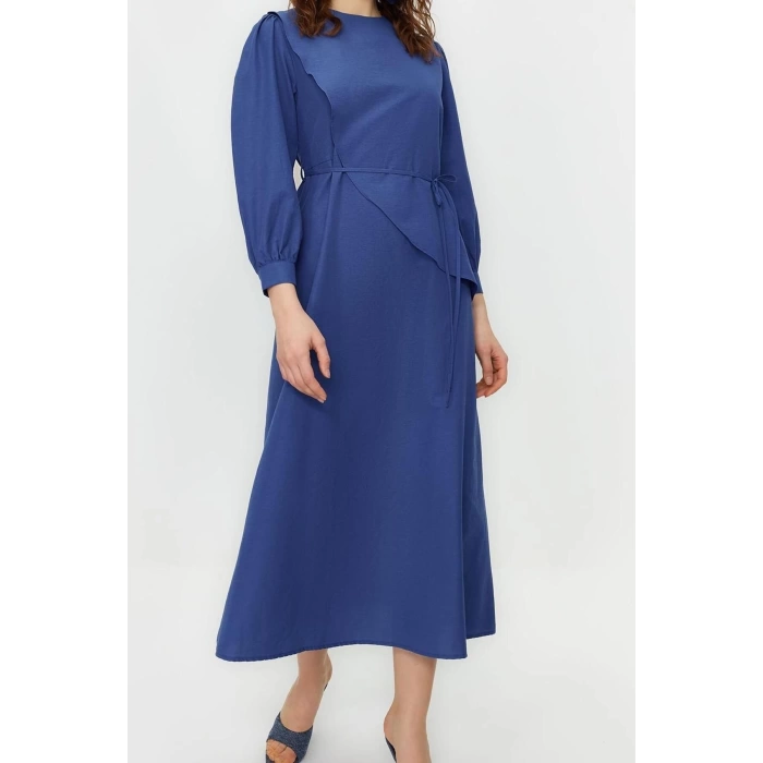 Fashion Regular Casual Daily Terrycotton Woven Crew Neck Long Sleeve A-Line Maxi Length Hijab Dress