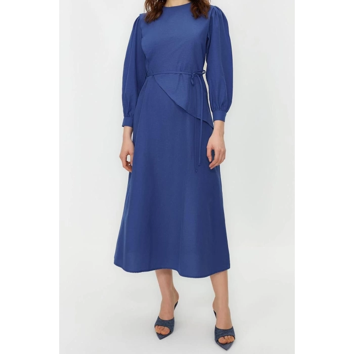 Fashion Regular Casual Daily Terrycotton Woven Crew Neck Long Sleeve A-Line Maxi Length Hijab Dress