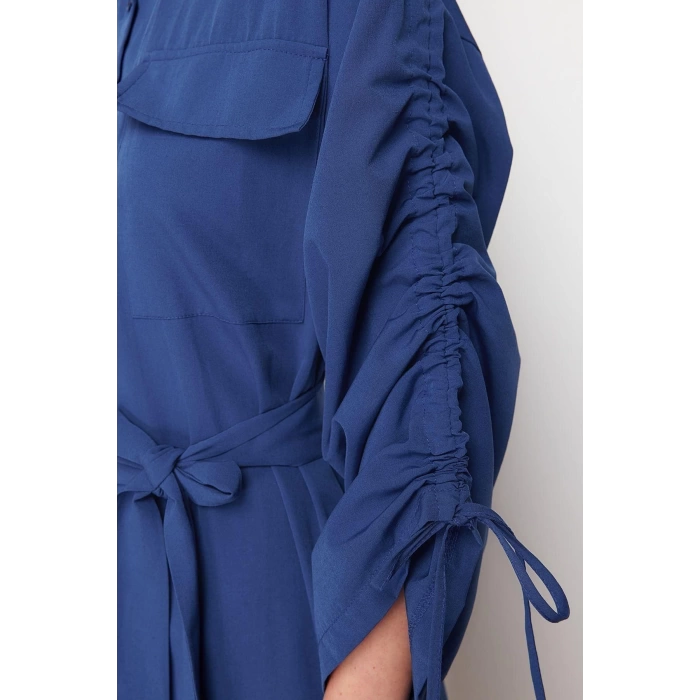 Moda Casual Günlük Terrycotton Dokuma Gömlek Yaka Uzun Kol Gömlek Elbise Maxi Boy Tesettür Elbise