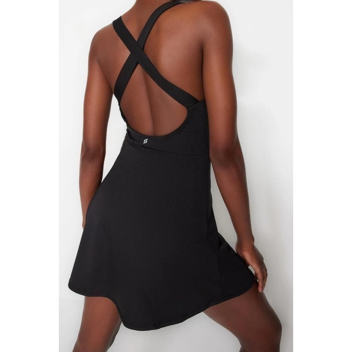 Fashion Casual Sportswear Diver Scuba Knitted Square Neck Strap Sleeve A-Line Mini Length Dress