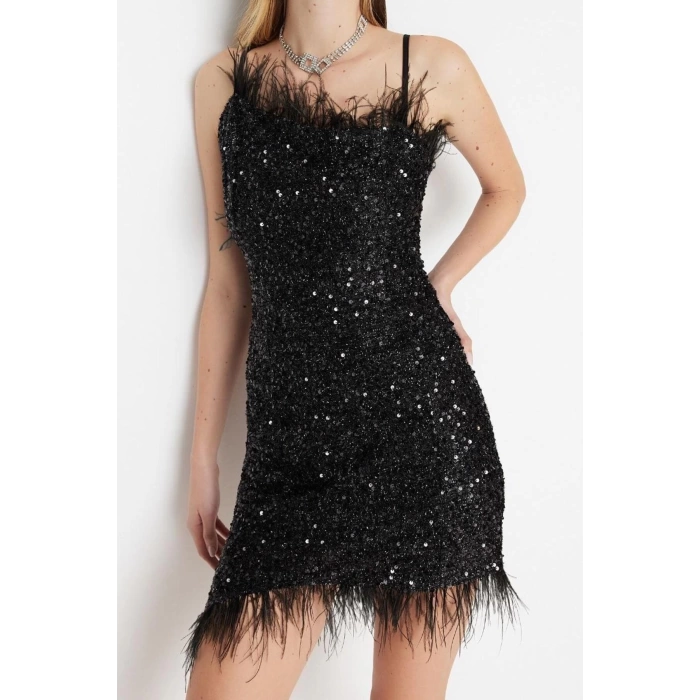 Fashion Fit Graduation Prom Sequin Knit Square Neck Strap Sleeve Bodycone Mini Length Dress