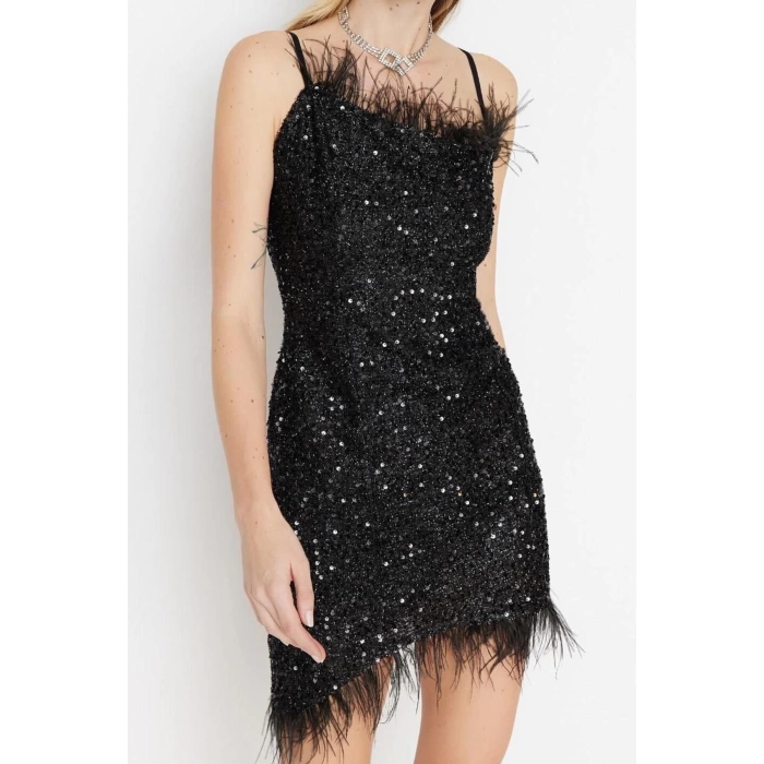Fashion Fit Graduation Prom Sequin Knit Square Neck Strap Sleeve Bodycone Mini Length Dress