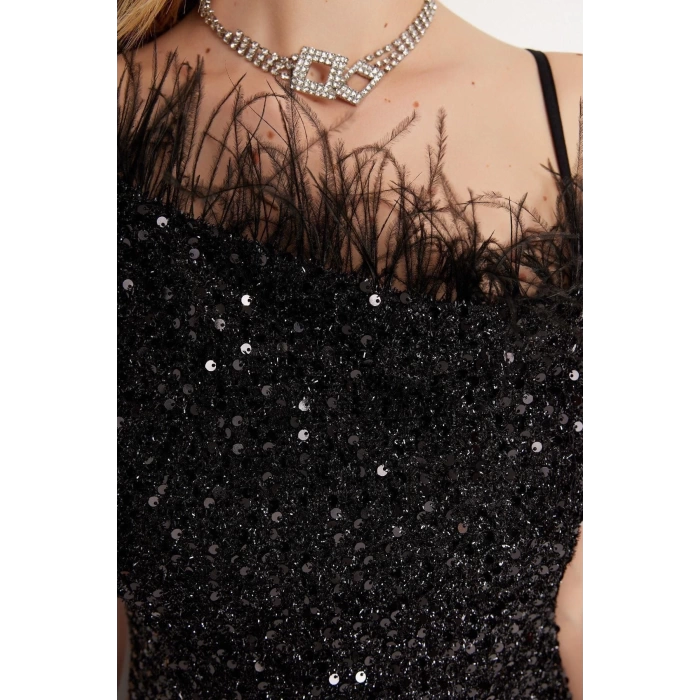 Fashion Fit Graduation Prom Sequin Knit Square Neck Strap Sleeve Bodycone Mini Length Dress