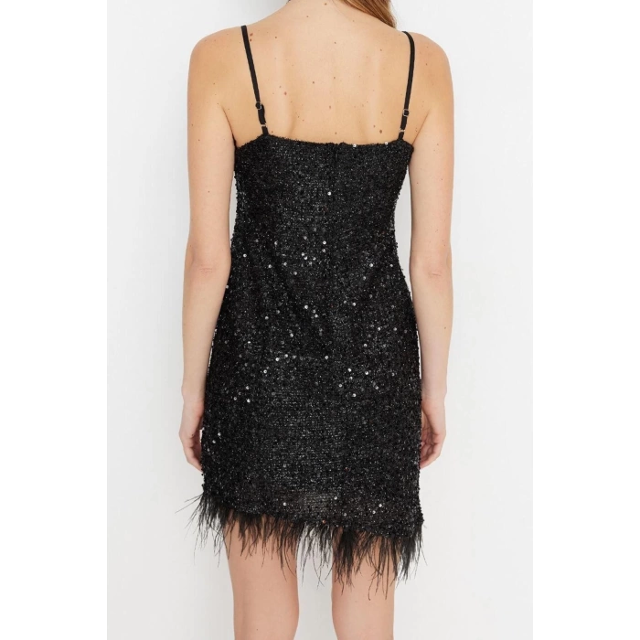Fashion Fit Graduation Prom Sequin Knit Square Neck Strap Sleeve Bodycone Mini Length Dress