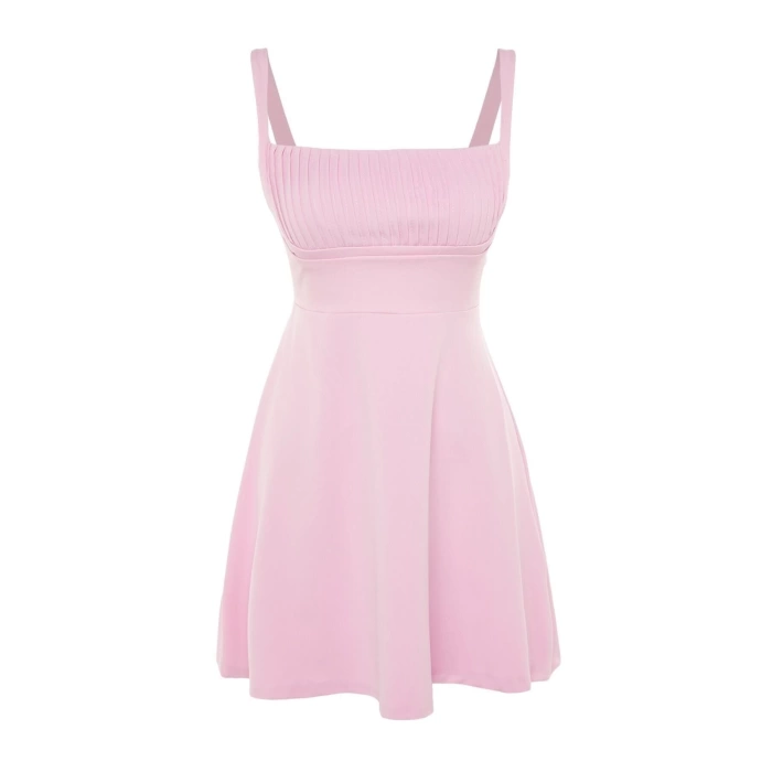 Fashion Regular Graduation Prom Finike Woven Square Neck Strap Sleeve Skater Mini Length Dress
