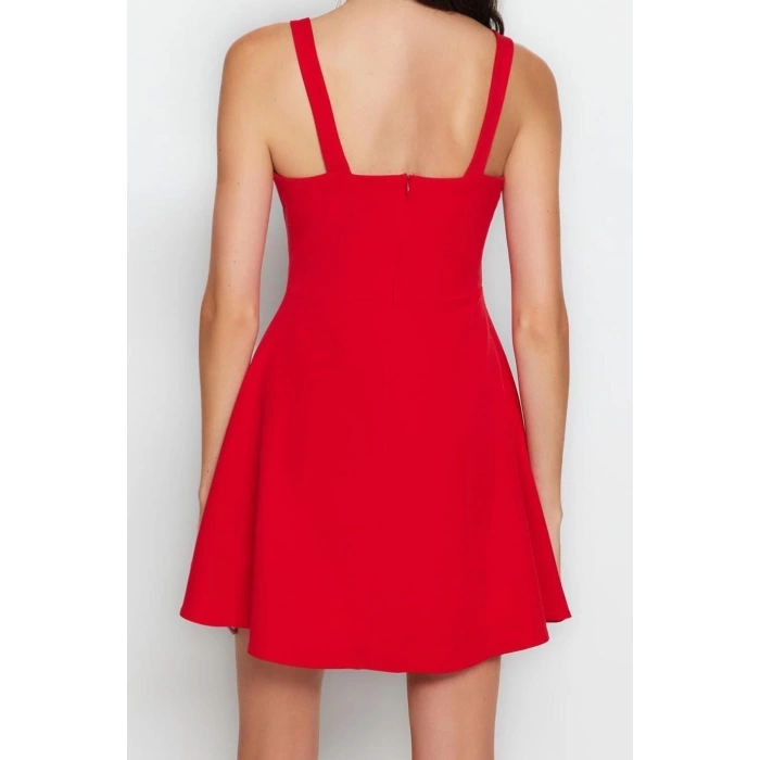 Fashion Regular Graduation Prom Finike Woven Square Neck Strap Sleeve Skater Mini Length Dress