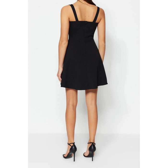 Fashion Regular Graduation Prom Finike Woven Square Neck Strap Sleeve Skater Mini Length Dress