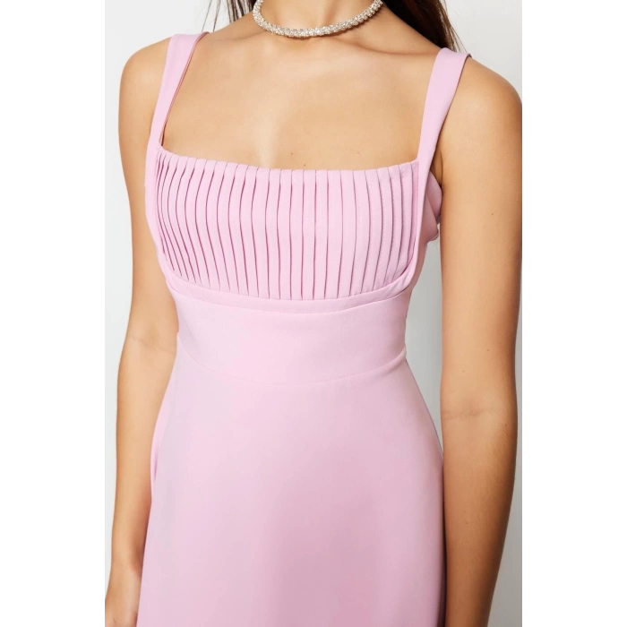Fashion Regular Graduation Prom Finike Woven Square Neck Strap Sleeve Skater Mini Length Dress