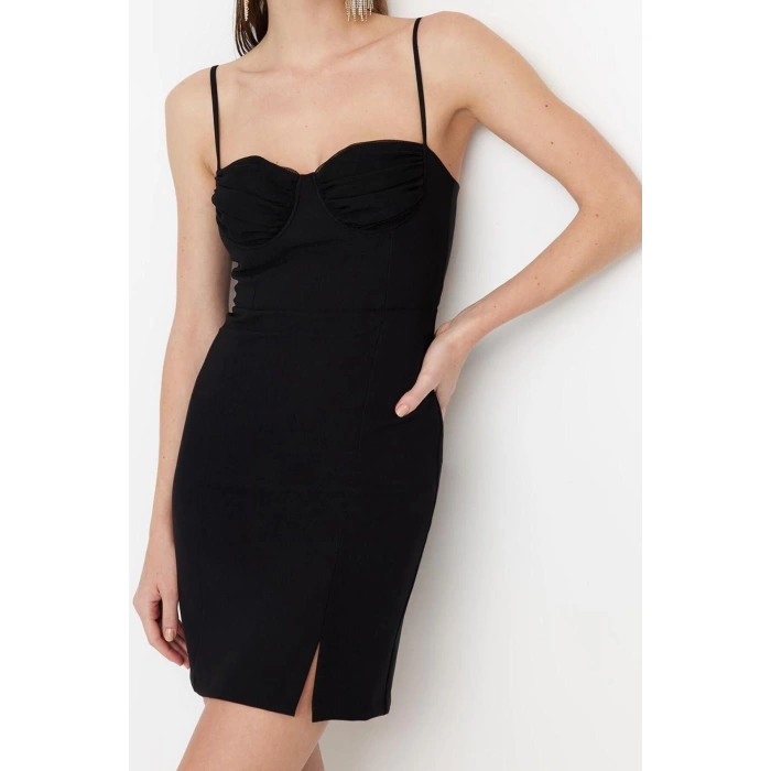 Fashion Regular Beach Casual Crinkle Woven V Neck Strappy Sleeve Basic Maxi Length Dress