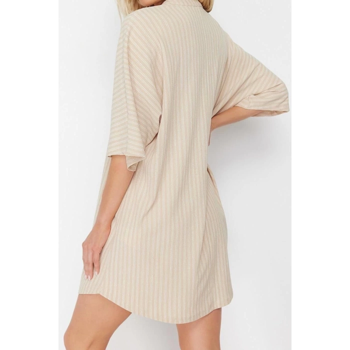 Fashion Casual Beach Casual Lace Knitted Crew Neck Three Quarter Sleeve Shift Mini Length Dress