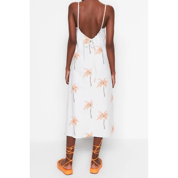 Fashion Regular Casual Daily Linen Look Woven Square Neck Strappy Sleeve Shift Maxi Length Dress