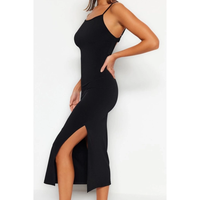 Fashion Fit Beach Casual Sandy Knitted Crew Neck Strappy Sleeve Bodycone Maxi Length Dress