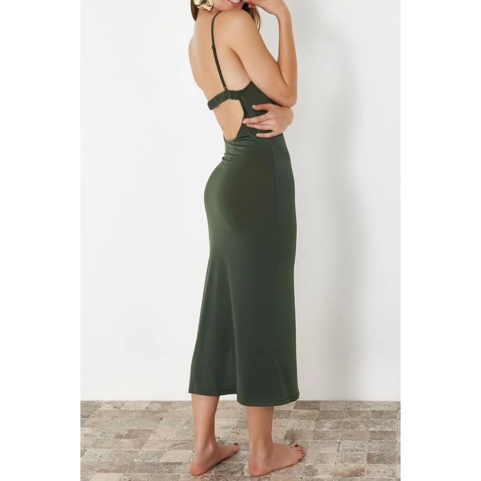 Fashion Fit Beach Casual Sandy Knitted Crew Neck Strappy Sleeve Bodycone Maxi Length Dress