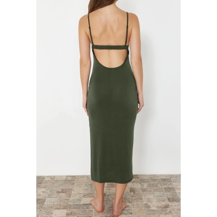 Fashion Fit Beach Casual Sandy Knitted Crew Neck Strappy Sleeve Bodycone Maxi Length Dress