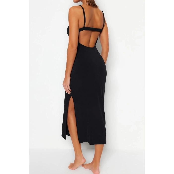 Fashion Fit Beach Casual Sandy Knitted Crew Neck Strappy Sleeve Bodycone Maxi Length Dress