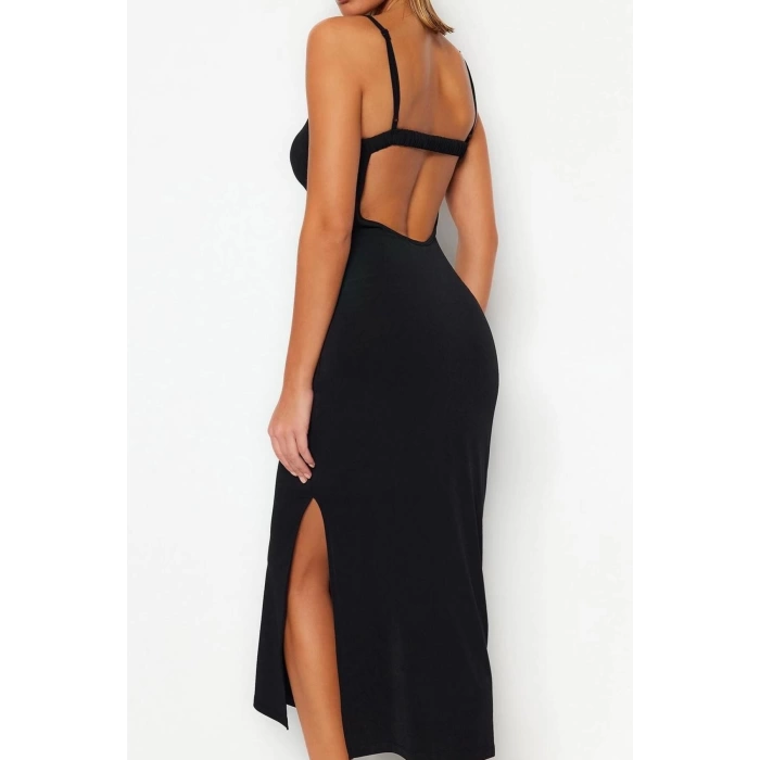 Fashion Fit Beach Casual Sandy Knitted Crew Neck Strappy Sleeve Bodycone Maxi Length Dress