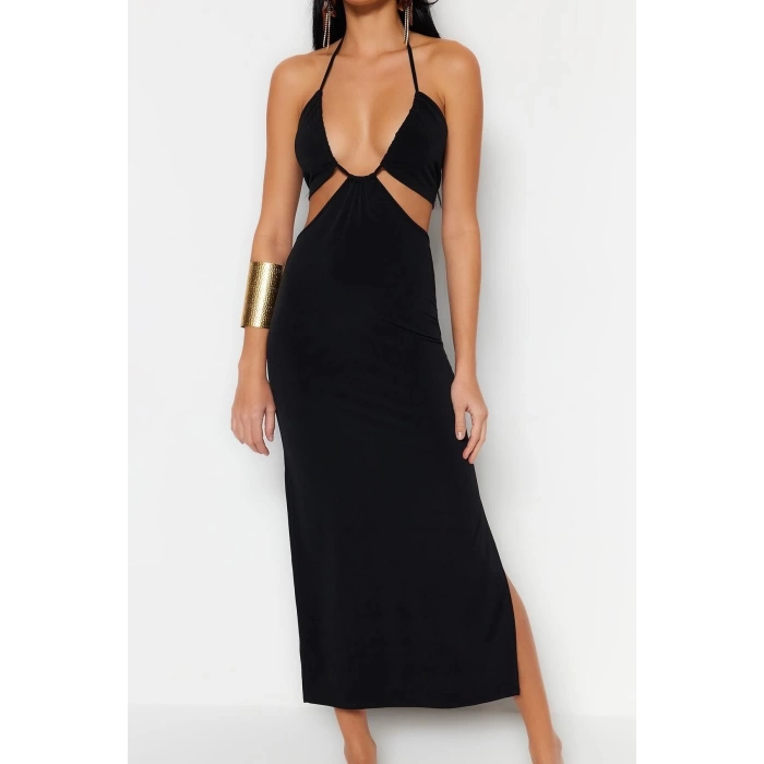 Fashion Fit Beach Casual Sandy Knitted Strapless Halter Sleeve Bodycone Maxi Length Dress