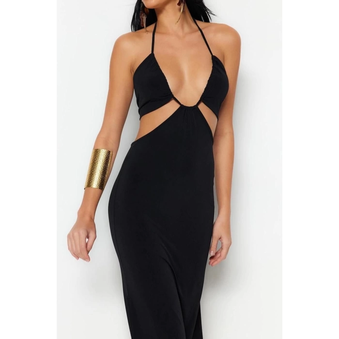 Fashion Fit Beach Casual Sandy Knitted Strapless Halter Sleeve Bodycone Maxi Length Dress