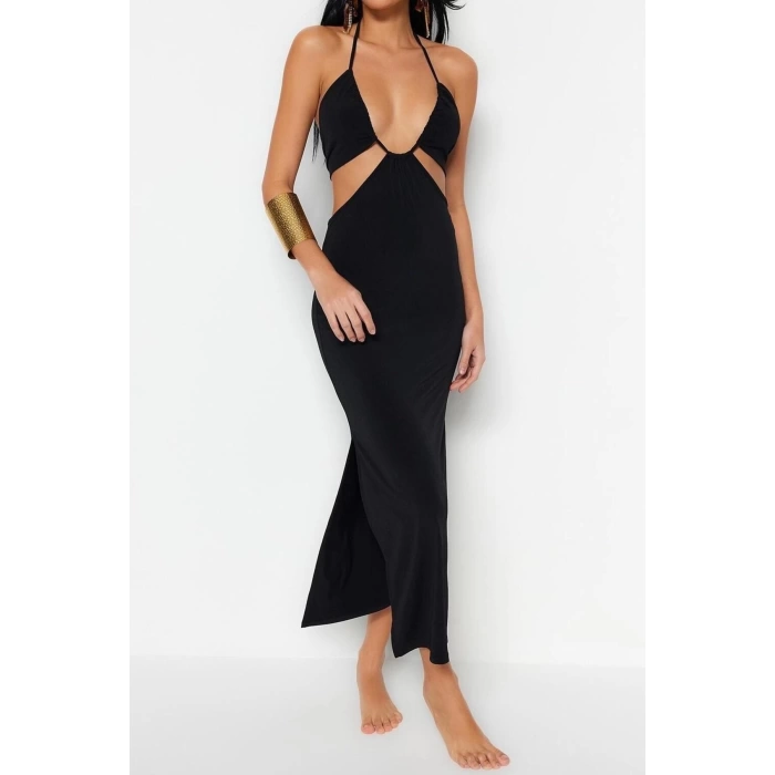 Fashion Fit Beach Casual Sandy Knitted Strapless Halter Sleeve Bodycone Maxi Length Dress
