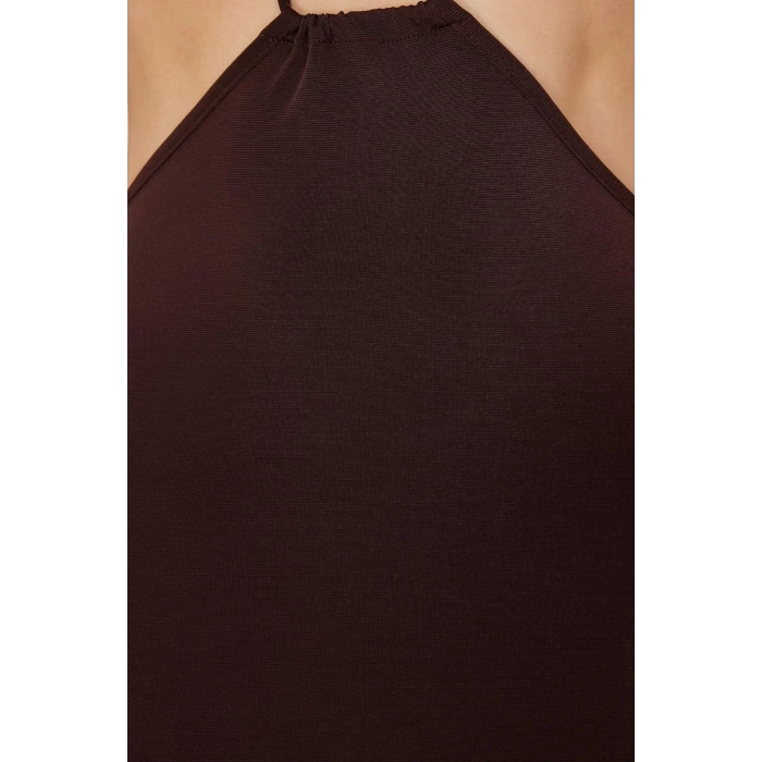 Fashion Fit Beach Casual Sandy Knitted Strapless Halter Sleeve Bodycone Maxi Length Dress