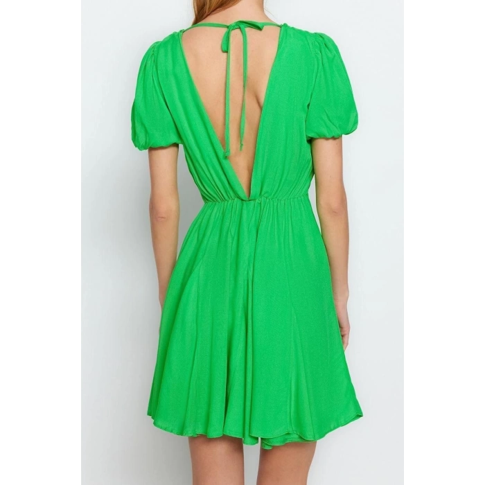 Fashion Regular Beach Casual Shally Woven V Neck Short Sleeve Smock Mini Length Dress