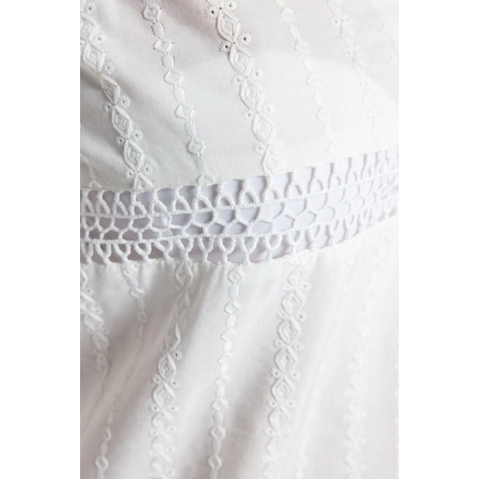 Fashion Regular Beach Daily Brode Woven Halter Neck Long Sleeve Shift Mini Length Dress
