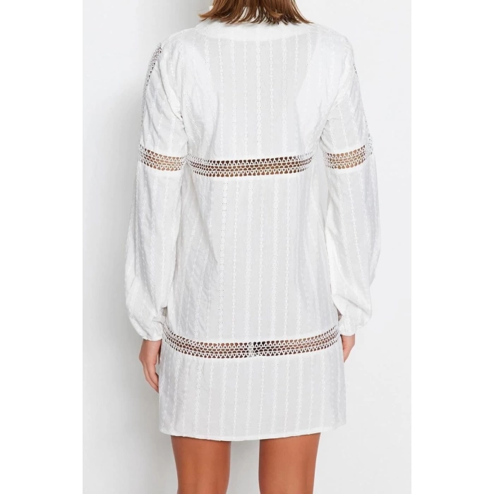 Fashion Regular Beach Daily Brode Woven Halter Neck Long Sleeve Shift Mini Length Dress