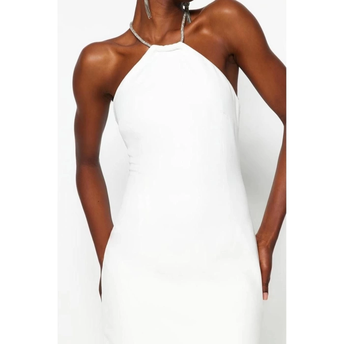 Fashion Fit Graduation Prom Finike Woven Halter Neck Sleeveless Sleeve Bodycone Mini Length Dress