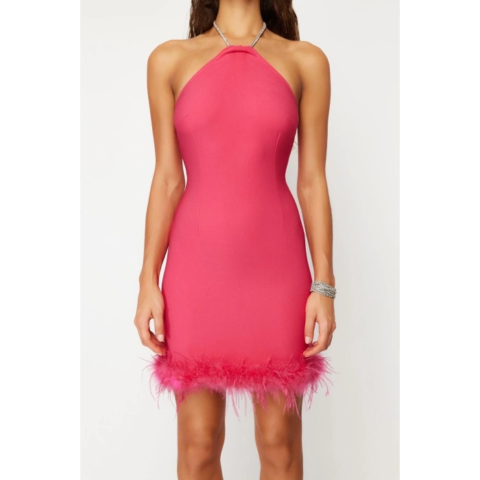 Fashion Fit Graduation Prom Finike Woven Halter Neck Sleeveless Sleeve Bodycone Mini Length Dress
