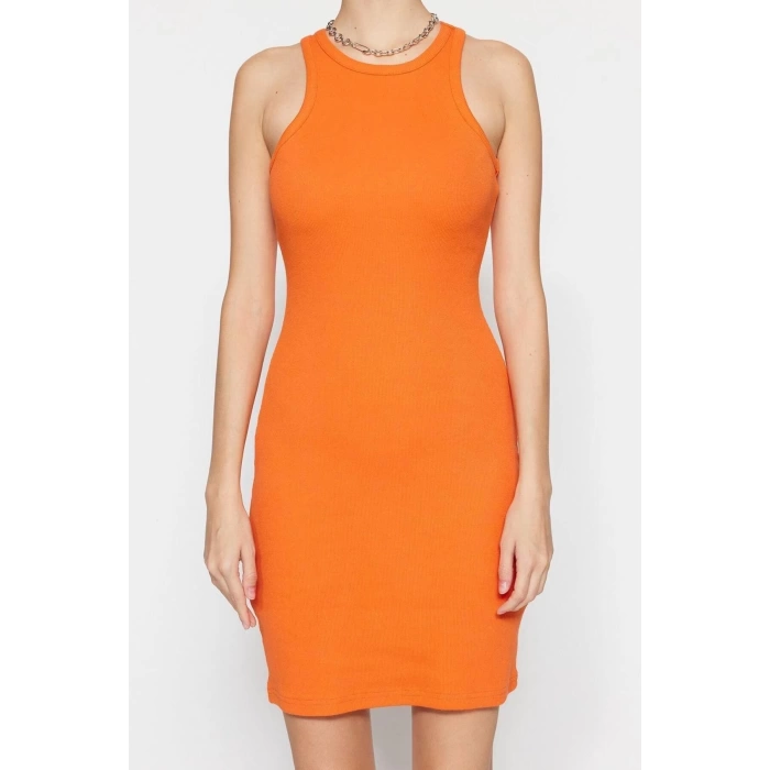 Fashion Slim Casual Daily Camisole Knitted Halter Neck Sleeveless Sleeve Bodycone Mini Length Dress