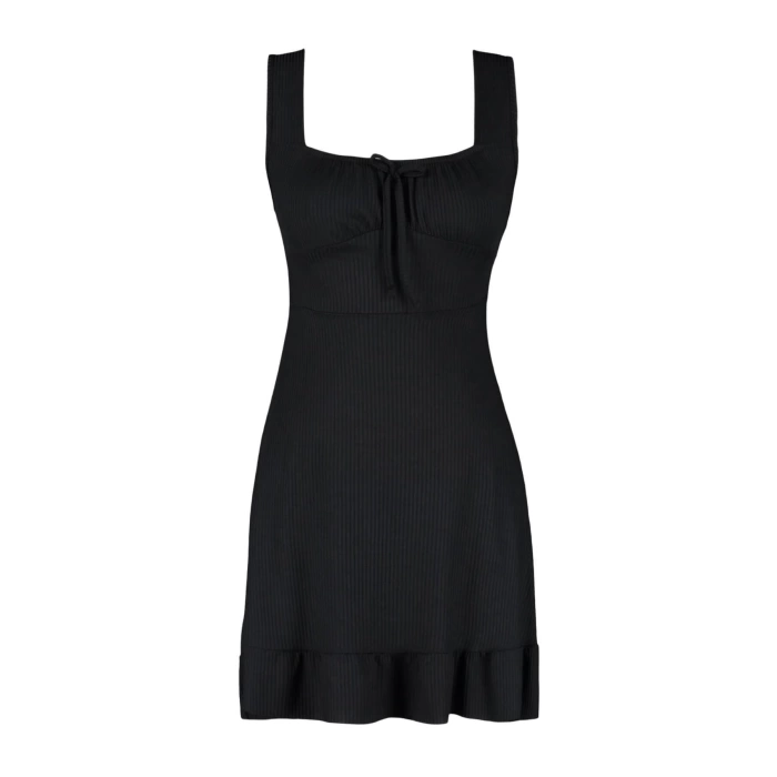 Fashion Regular Casual Daily Polyester Camisole Knitted Square Collar Sleeveless Sleeve A-Line Mini Length Dress