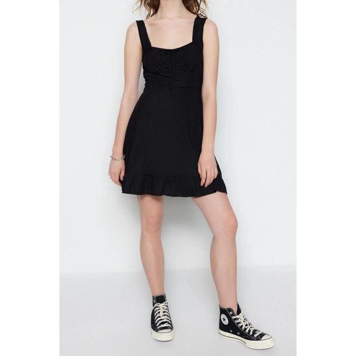 Fashion Regular Casual Daily Polyester Camisole Knitted Square Collar Sleeveless Sleeve A-Line Mini Length Dress
