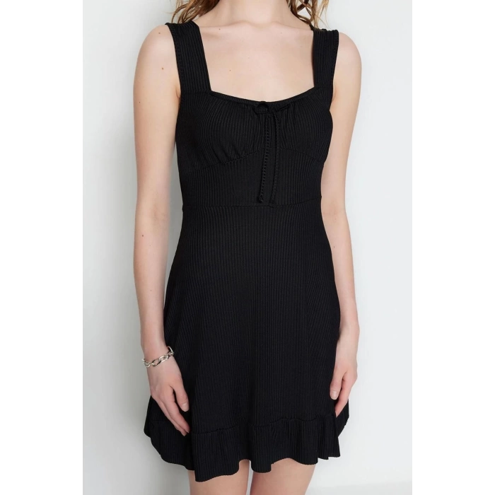 Fashion Regular Casual Daily Polyester Camisole Knitted Square Collar Sleeveless Sleeve A-Line Mini Length Dress