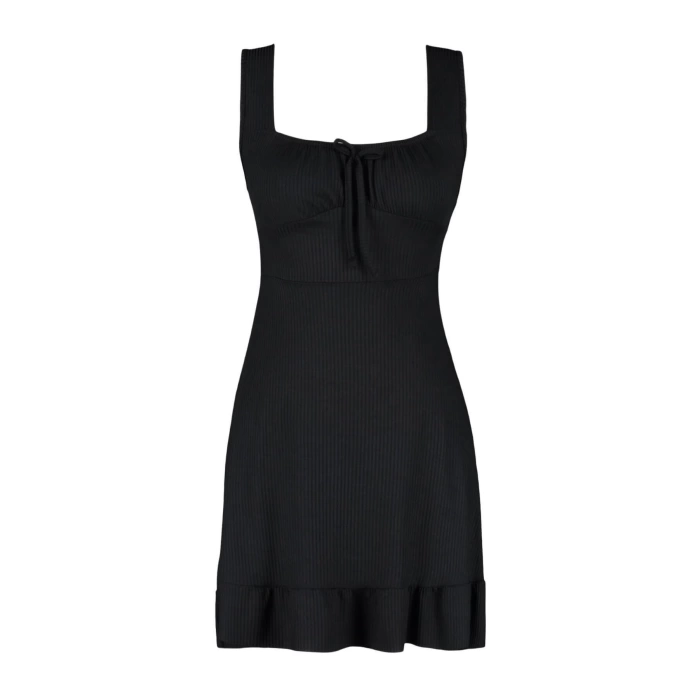 Fashion Regular Casual Daily Polyester Camisole Knitted Square Collar Sleeveless Sleeve A-Line Mini Length Dress