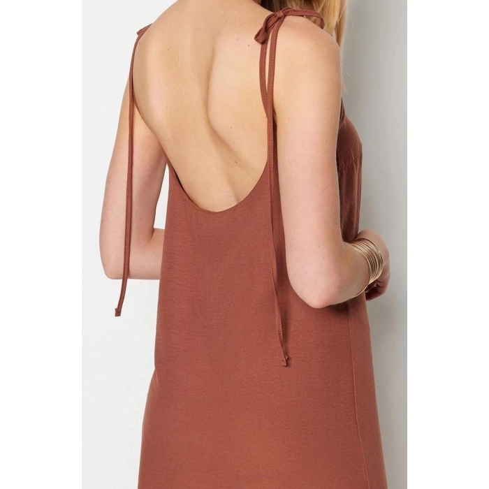 Moda Regular Day Night Lilyum Woven Crew Neck Strappy Sleeve Shift Midi Length Dress