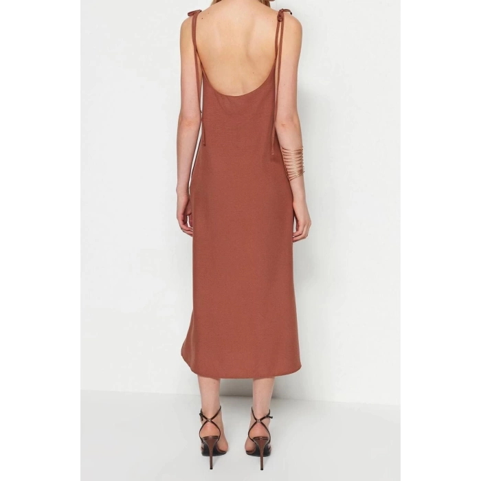 Moda Regular Day Night Lilyum Woven Crew Neck Strappy Sleeve Shift Midi Length Dress