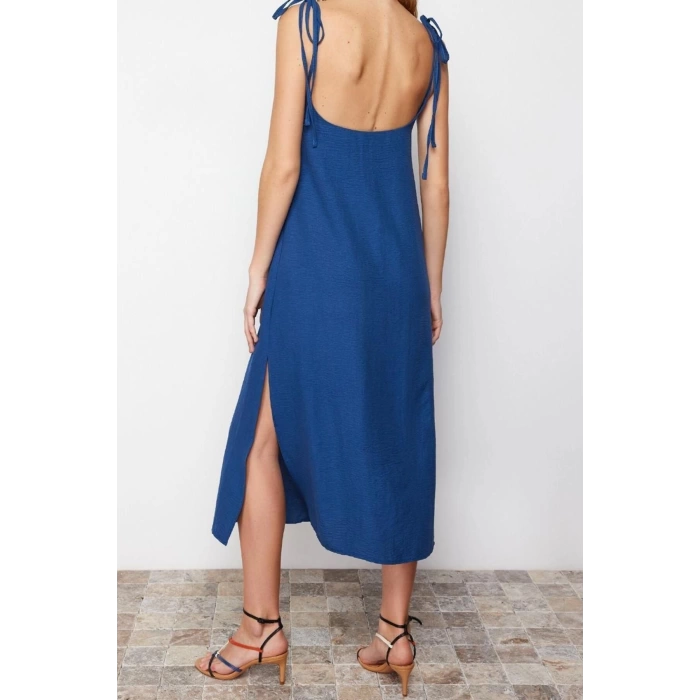 Moda Regular Day Night Lilyum Woven Crew Neck Strappy Sleeve Shift Midi Length Dress
