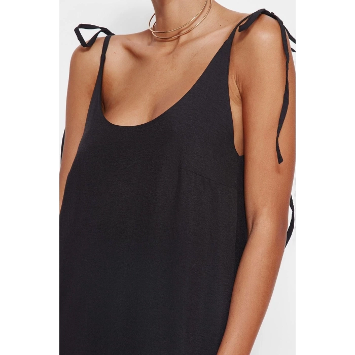 Moda Regular Day Night Lilyum Woven Crew Neck Strappy Sleeve Shift Midi Length Dress