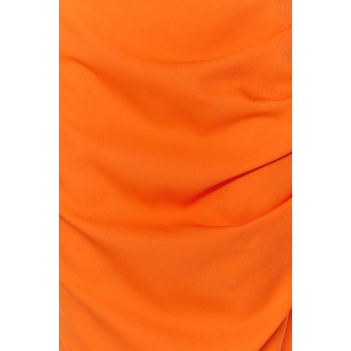 Moda Fit Mezuniyet Balo Finike Dokuma Kare Yaka Askılı Kol Bodycone Midi Boy Elbise