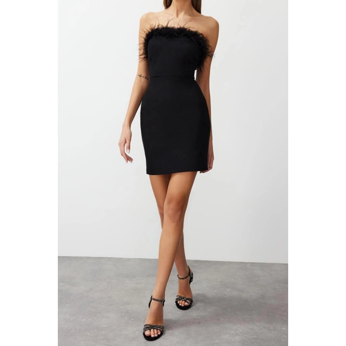 Moda Fit Mezuniyet Balo Finike Dokuma Straplez Kolsuz Kol Bodycone Mini Boy Elbise