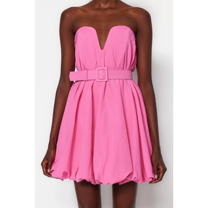 Fashion Casual Graduation Prom Poplin Woven Strapless Sleeveless Sleeve Skater Mini Length Dress