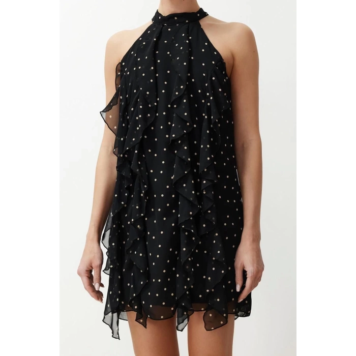Fashion Regular Day Night Chiffon Woven Halter Neck Sleeveless Shift Mini Length Dress