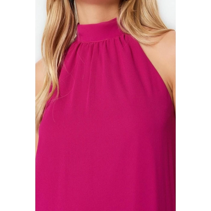 Fashion Regular Day Night Chiffon Woven Halter Neck Sleeveless Shift Mini Length Dress