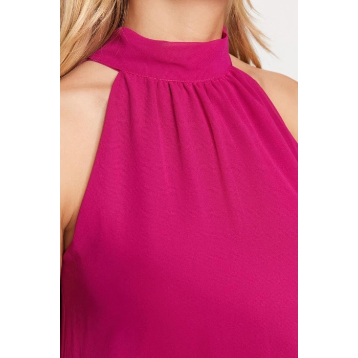 Fashion Regular Day Night Chiffon Woven Halter Neck Sleeveless Shift Mini Length Dress