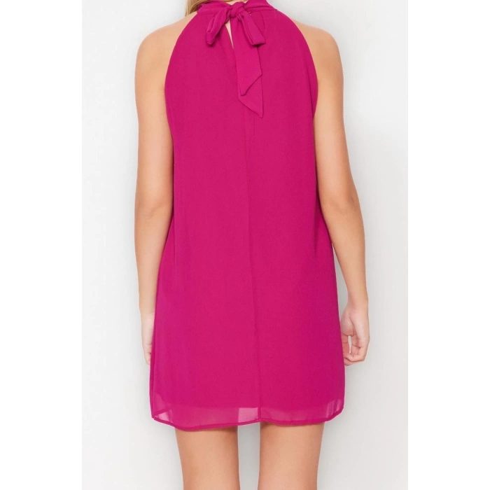 Fashion Regular Day Night Chiffon Woven Halter Neck Sleeveless Shift Mini Length Dress
