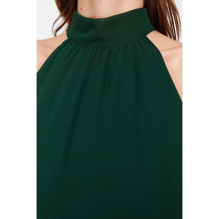 Fashion Regular Day Night Chiffon Woven Halter Neck Sleeveless Shift Mini Length Dress