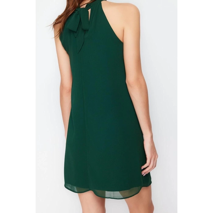 Fashion Regular Day Night Chiffon Woven Halter Neck Sleeveless Shift Mini Length Dress